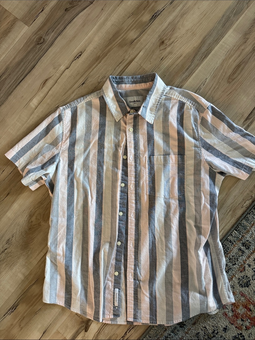 Goodfellow & Co Men’s Short-Sleeve Striped Button-Up Shirt - Blue & White